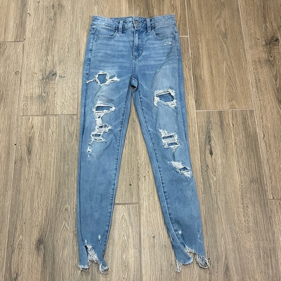 American Eagle Jeans Short Distressed Super Hi Rise Jegging Slim Vintage Skinny - Picture 9 of 13